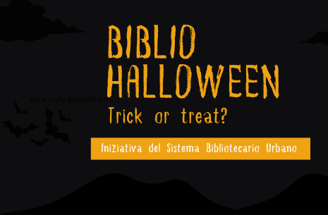 Immagine con sfondo nero con scritta Biblio halloween