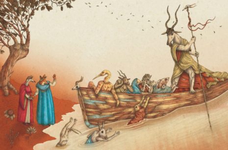 Dante e Virgilio incontrano Caronte - immagine tratta da albo illustrato